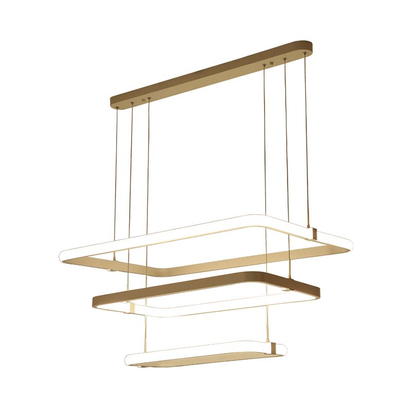 Rechteck -Metall -Pendell Licht Kit Minimalistische weiße LED Hängende Kronleuchter, warmes/weißes Licht