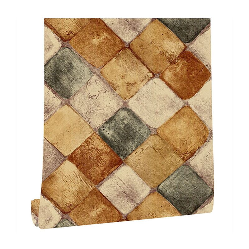 Vintage 3D-Fliesentapete, 17,5" x 19,5', Harlekin-Muster, Wanddekoration zum Abziehen und Aufkleben in Gelb und Blau