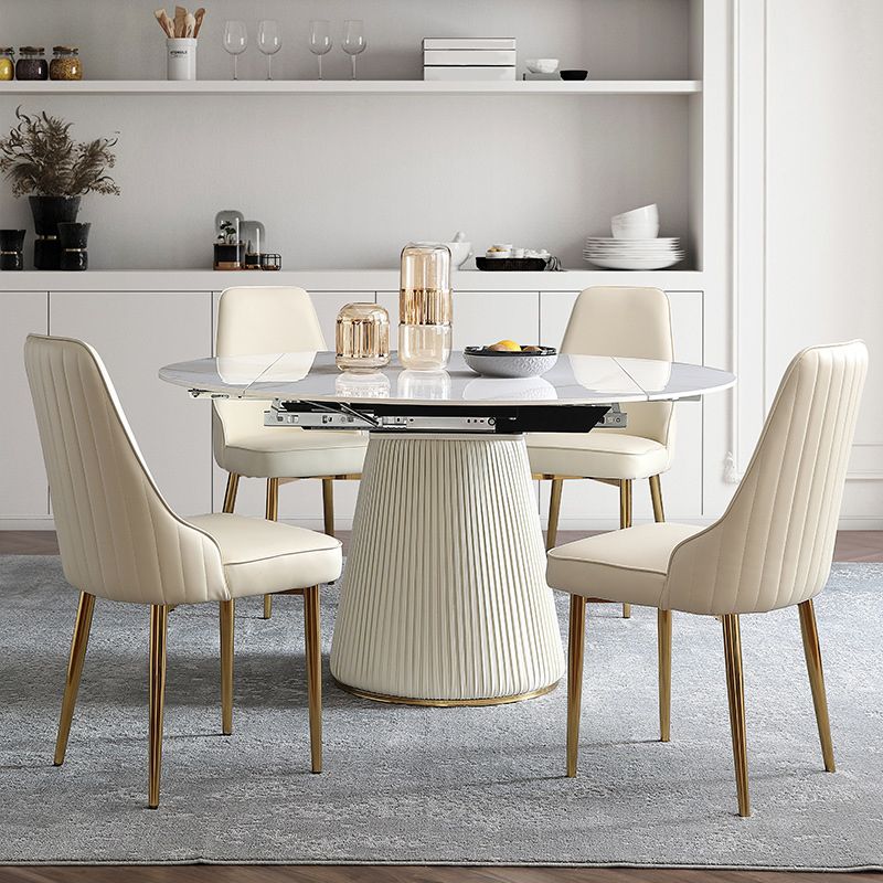 1/4/5/7 Pieces Extendable Round Dining Set Modern Sintered Stone Top Dining Table Set