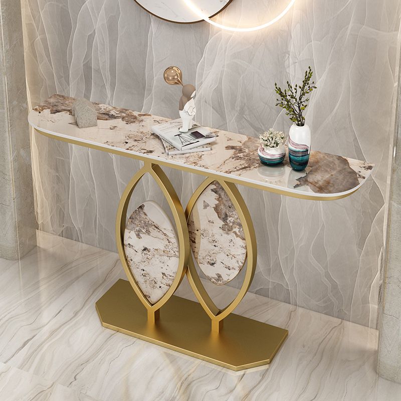 Scratch Resistant,11.81" W x 31.49" H Stone Glam Half Moon Table for Hall