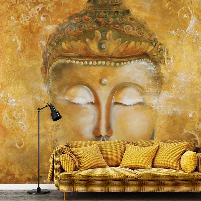 Extra Large Illustration Traditional Mural Wallpaper for Accent Wall with Buddhist Statue Design in Brown