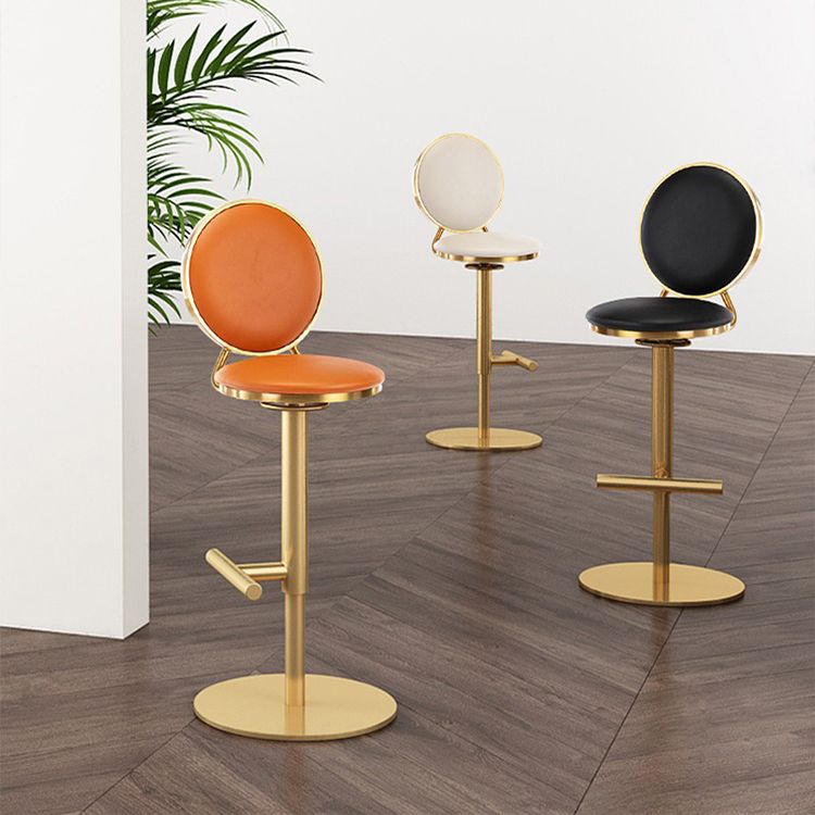 Nordic Adjustable Armless Counter Stool Iron Base Bar Stool with Leather Cushion