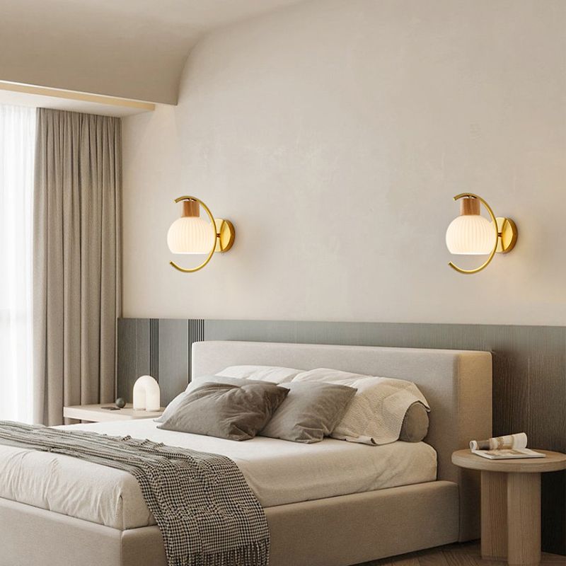 Single Modernism Beige Wall Mounted Sconce Shaded Wall Light with Wood