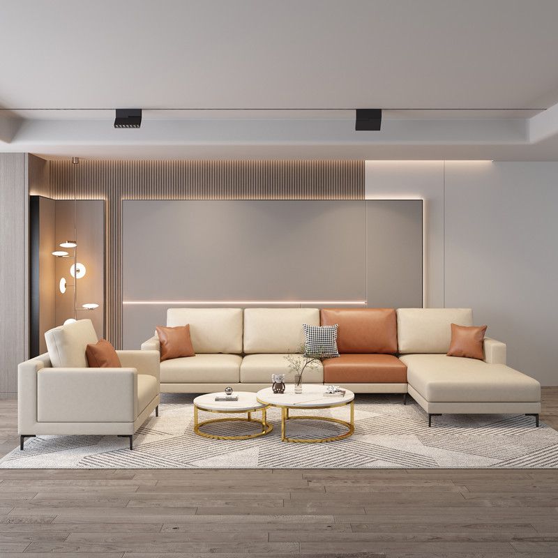 124.01" D x 62.99" W x 35.43" H Faux Leather Square Arm Sofa with Bolster Pillows