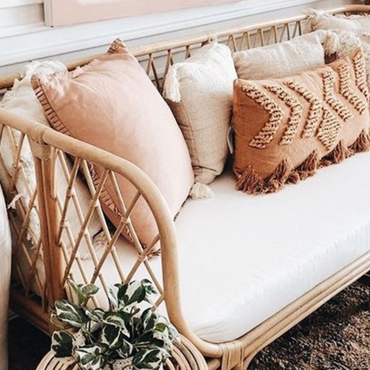 Fabric Sofa in Light Brone Frame Tropical Sofa with Bolster Pillow