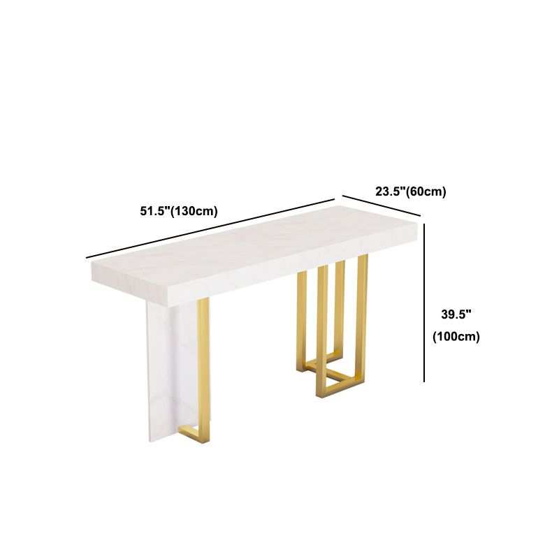 White Marble Top Bar Table Glam Metal and Stone Frame Pub Table