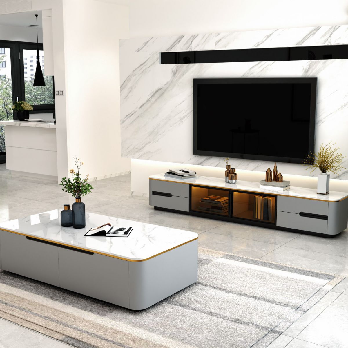 Block 1 Single Coffee Table with Drawers Modern Rectangular Cocktail Table