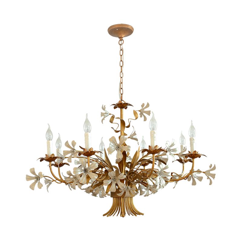 Laiton 8 lumières lustre lumineur traditionnelle en métal fleur suspendue luminaire pour le salon