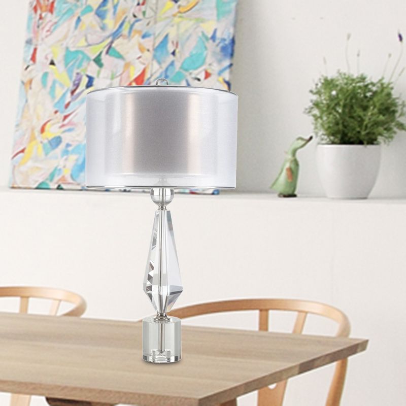 Stofcilinder bureau licht modernistisch 1 lamp witte nachttafellamp met heldere kristalbasis