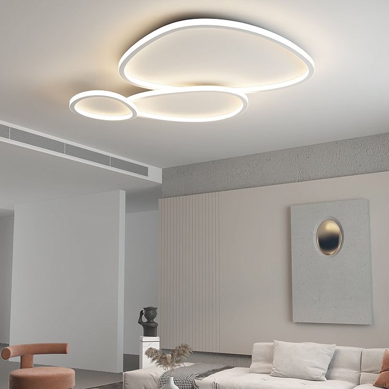 Nordic Flush Mount Metal LED Ceiling Light Fixture in White for Living Room