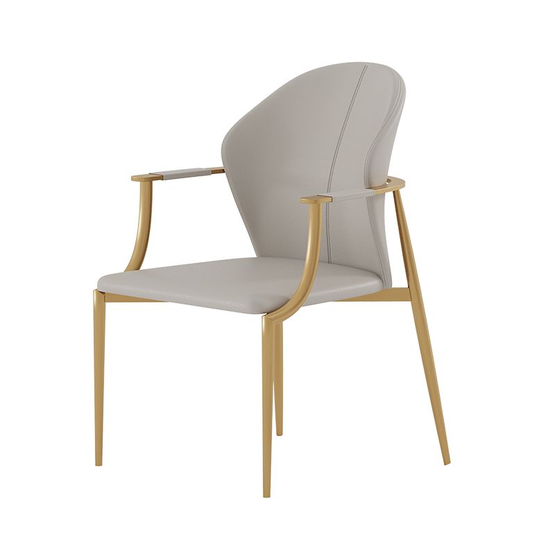 Stainless Steel Frame Dining Arm Chair Leather Upholstered Arm Chair
