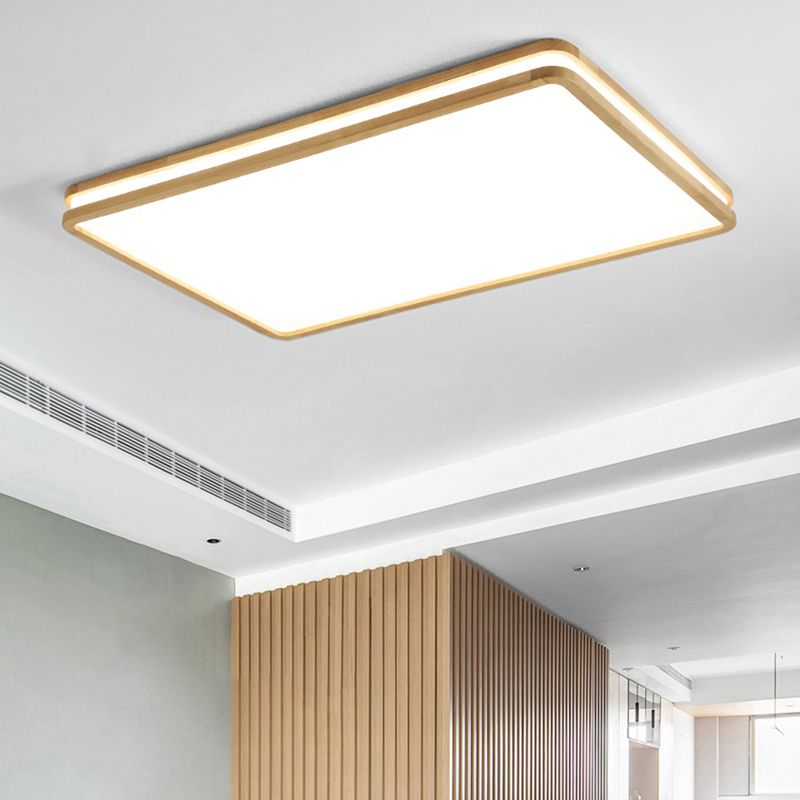 Modern Rectangle Shape Ceiling Light Wood 1 Light LED Flush Mount Light for Bedroom