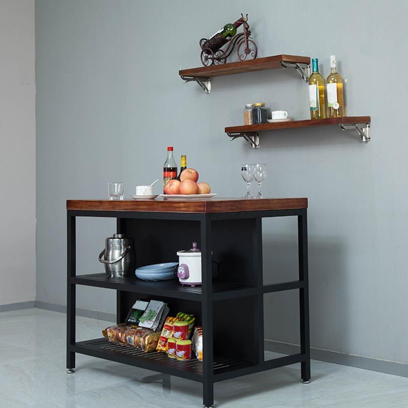 Industrial Stationary Kitchen Island Table Wood Kitchen Island Table with Open Storage
