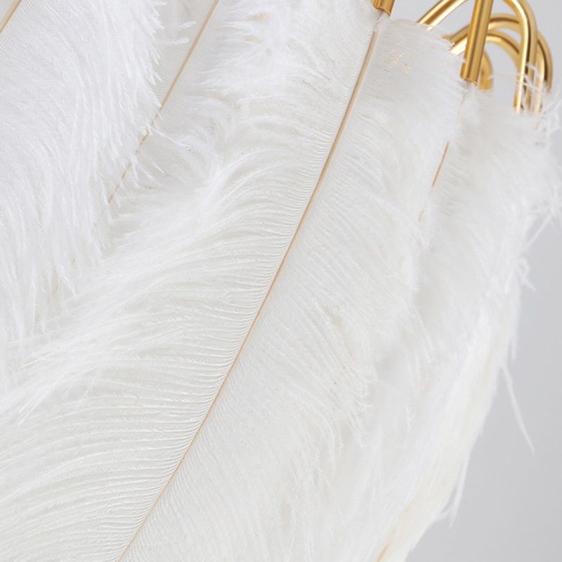 Ostrich Feather Ceiling Chandelier Modern Creative White Hanging Ceiling Light for Girl Bedroom