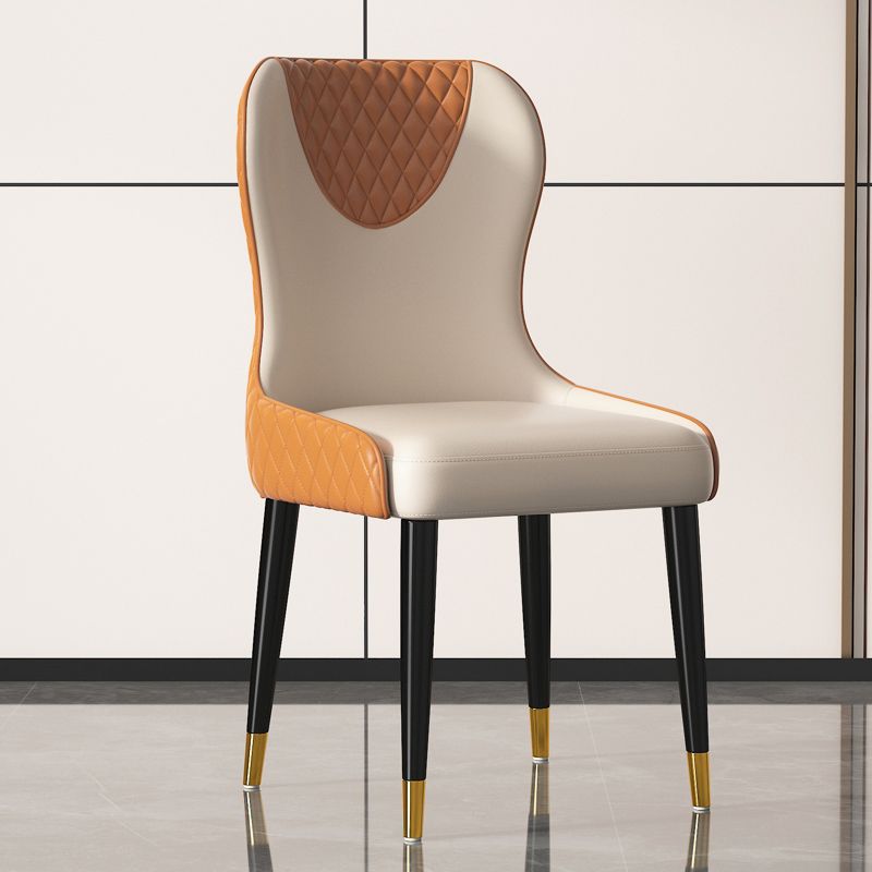 Modern Style Leather Chair Armless Parsons Chair with Wooden Legs for Kitchen