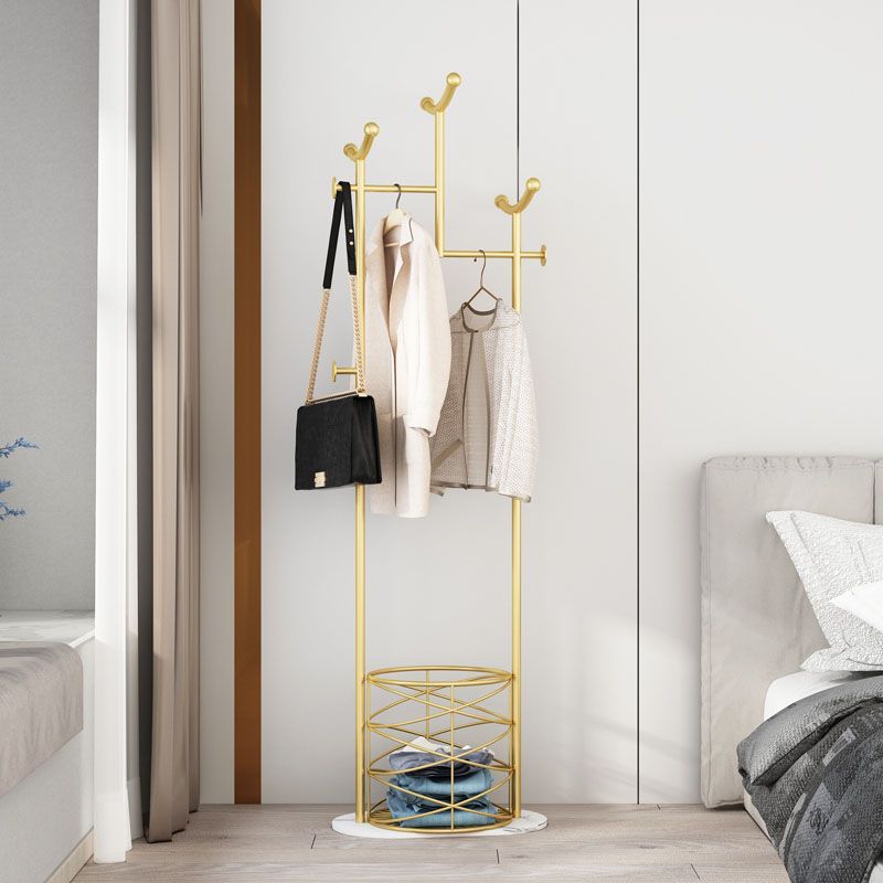 Gorgeous Metal Coat Rack Basket Storage Coat Rack with Coat Hooks