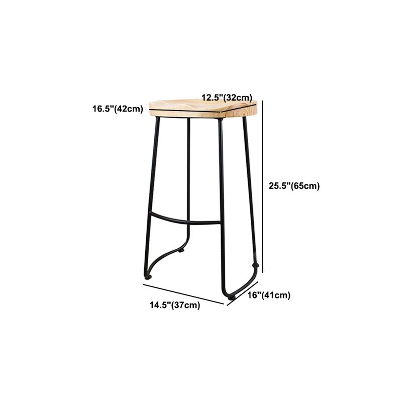 Modern Backless Armless Counter Stool Iron Cashier Bar Stool with Wooden Seat and Pedal