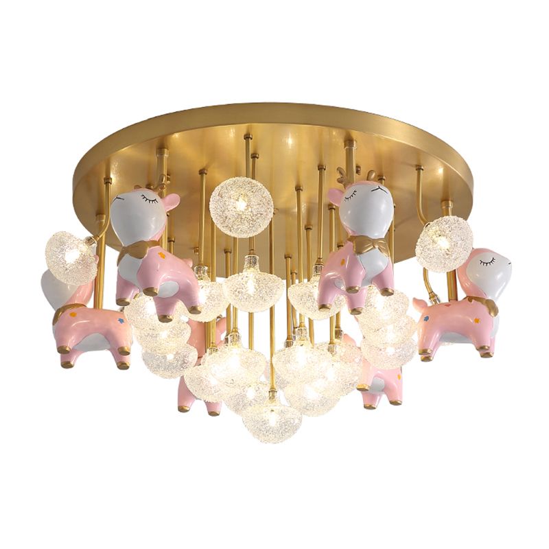 Administración de techo radial de vidrio en estilo para niños Montaje semi descaro de cobre con decoración de resina