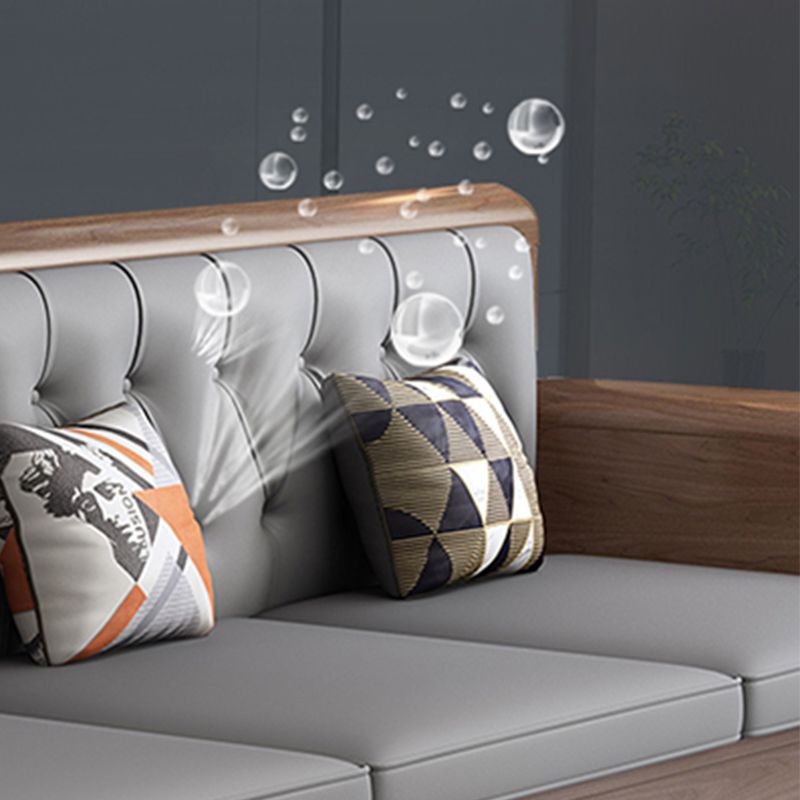 Modern Solid Wood Faux Leather Square Arm Sofa with Tufted Back