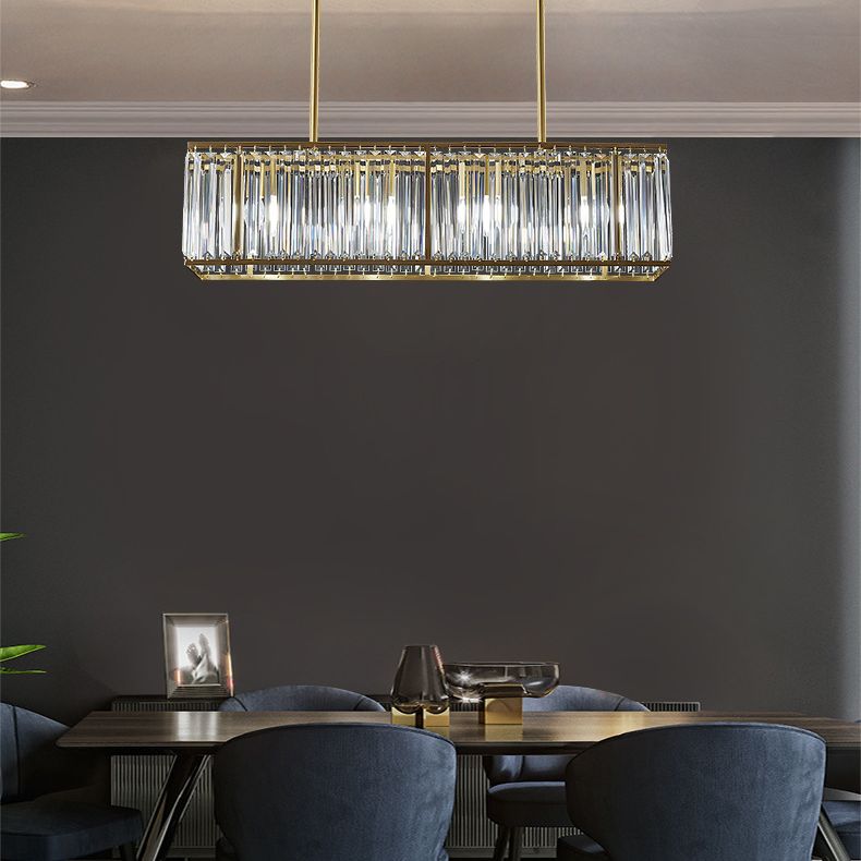 Luce a sospensione dell'isola a LED in oro in rame nella moderna lampada appesa al cristallo rettangolare per sala da pranzo