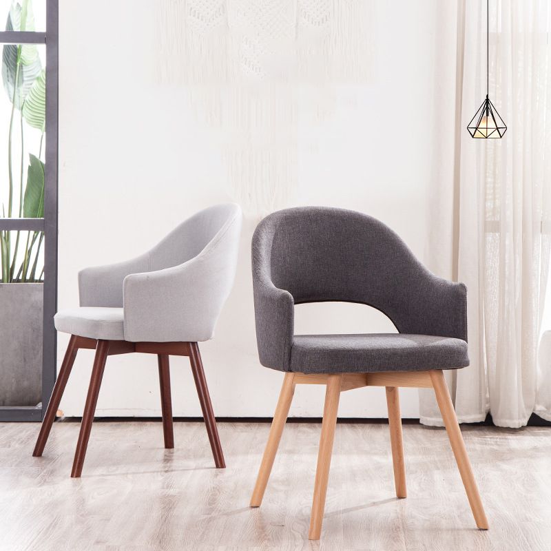 Modern Linen Dining Chair Open Back Dining Side Furniture with Wood Legs in Matte Finish