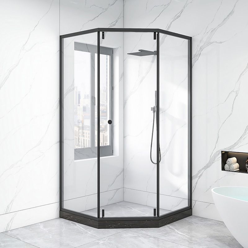 Single Sliding Neo-Angle Shower Enclosure Tempered Glass Stainless Steel Shower Stall