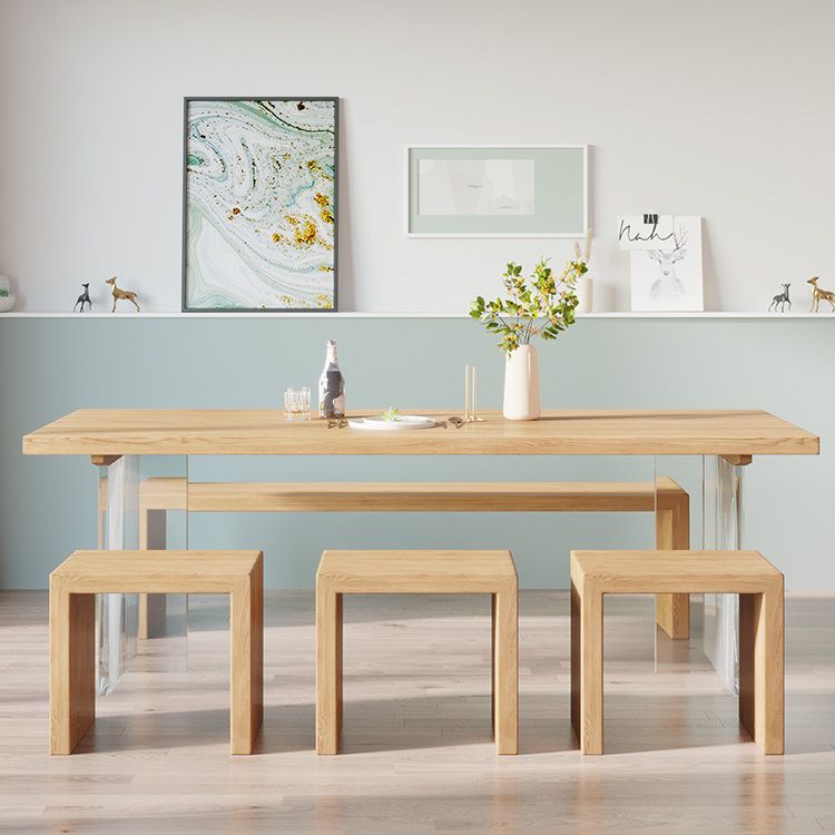 Pine Wood Top Dining Table Modern Solid Wood Table with Sled Base