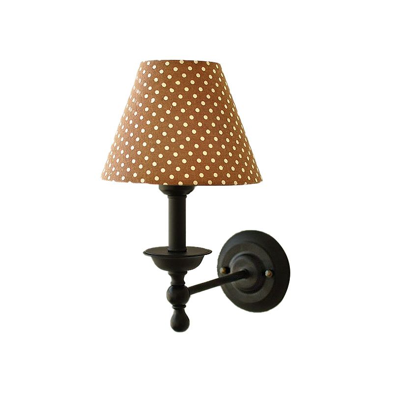 Modern Tapered Sconce Light Fixture 1-Light Metal Wall Mounted Light with Dot Fabric Shade in Coffee/Blue