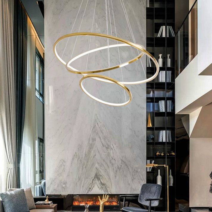 Multi Layer Round Shade Hanging Light Modern Style Metal Pendant Light in Gold