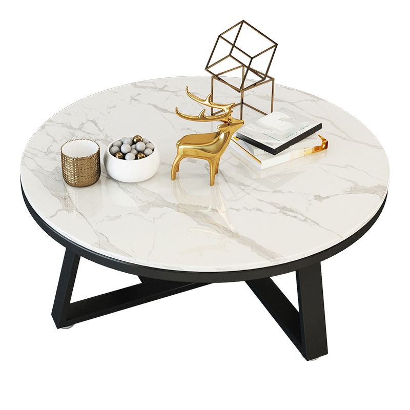 Glam Cross Legs Coffee Table Faux Marble Round Cocktail Table