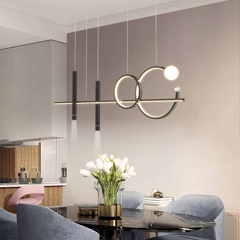 Contemporary Island Light Linear Metal 6 Light Island Chandelier Lights