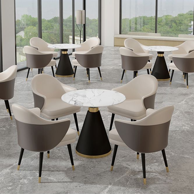 Metal Modern Round Dining Table Sintered Stone Top Table for Dining Room