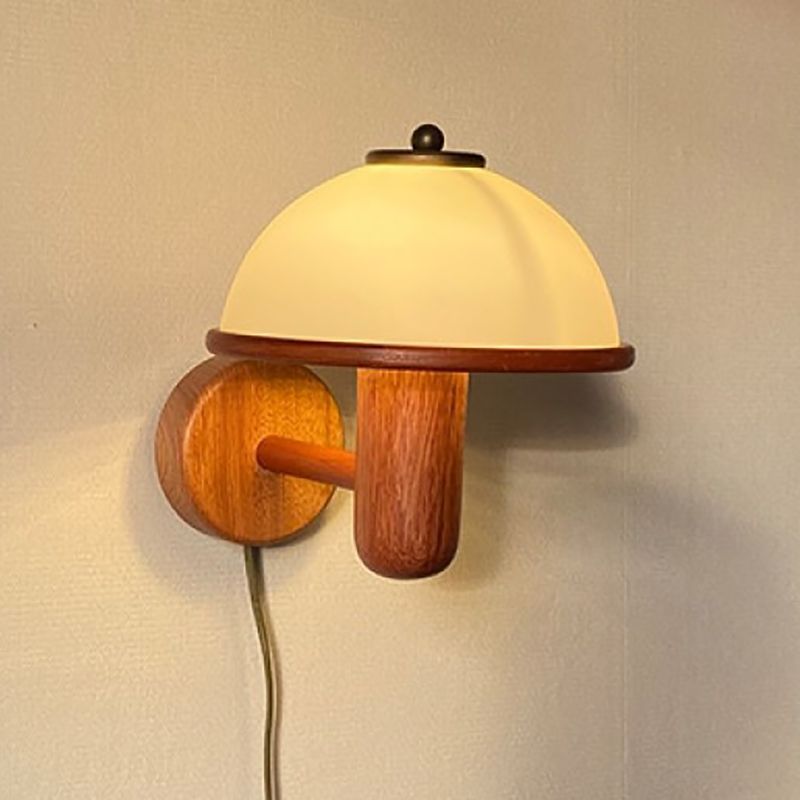 Modern Wooden Wall Lamp Glass Shade Wall Sconce Lighting for Bedroom