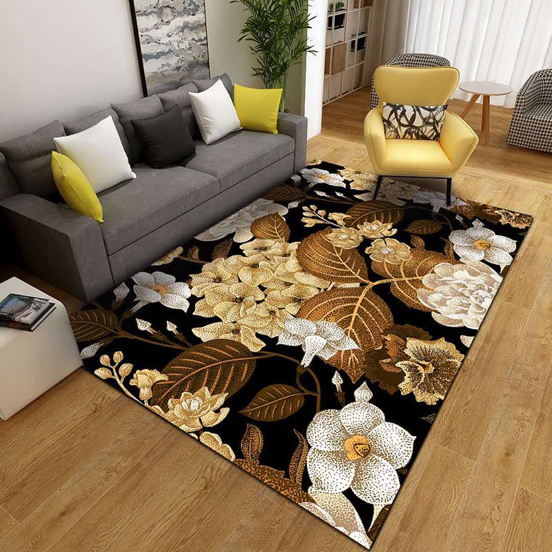 Minimalist Polyster Carpet Contemporary Plant Pattern Indoor Rug Washable Area Rug for Home Decor