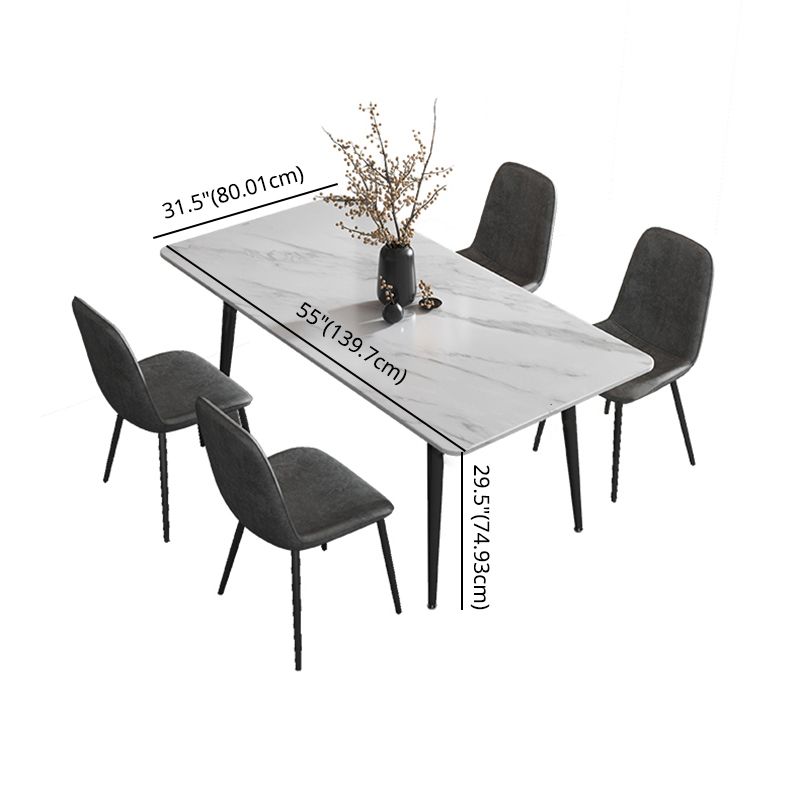 Juego de comedor de piedra sinterizada de estilo moderno con mesa de forma rectangular fija y base de 4 patas