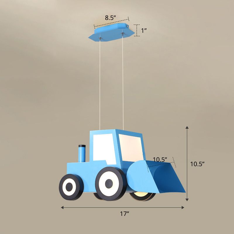 Cartoon Bulldozer LED Chandelier Lamp Metal Boys Bedroom Éclairage en suspension