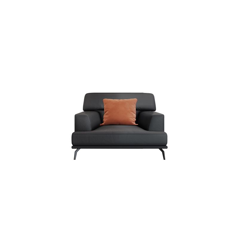 Stain Resistant Stationary Faux Leather Living Room Square Arm Standard Dark Gray Sofa