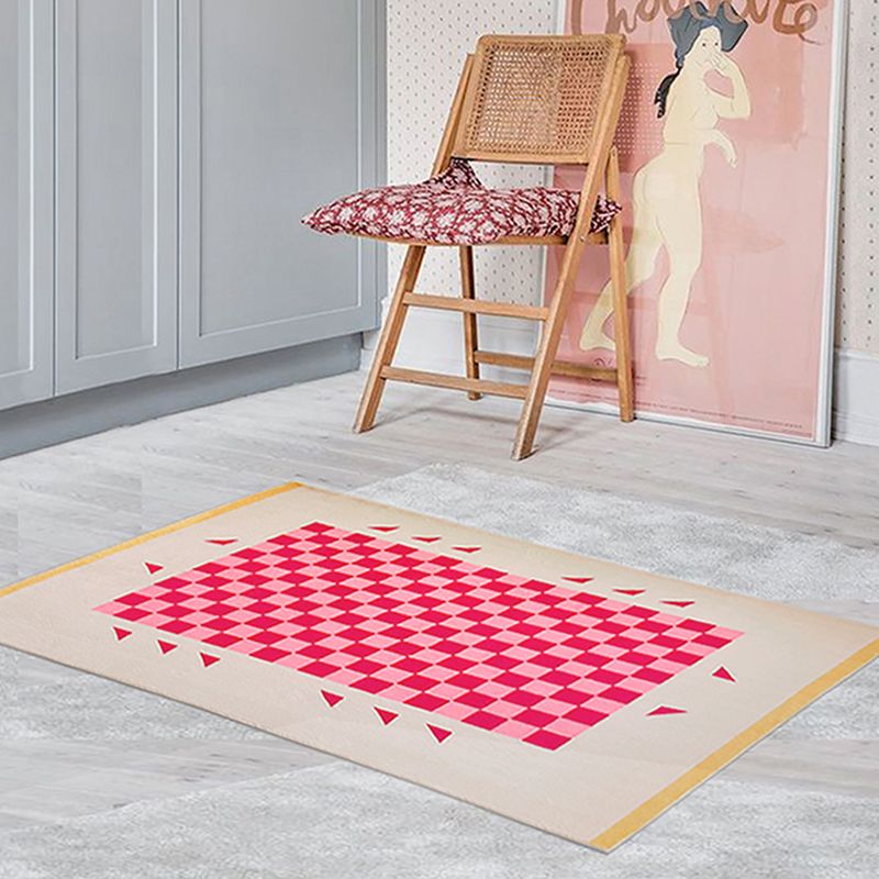 Pink Modern Carpet Plaid Pattern Polyester Area Rug Easy Care Rug for Home Decor