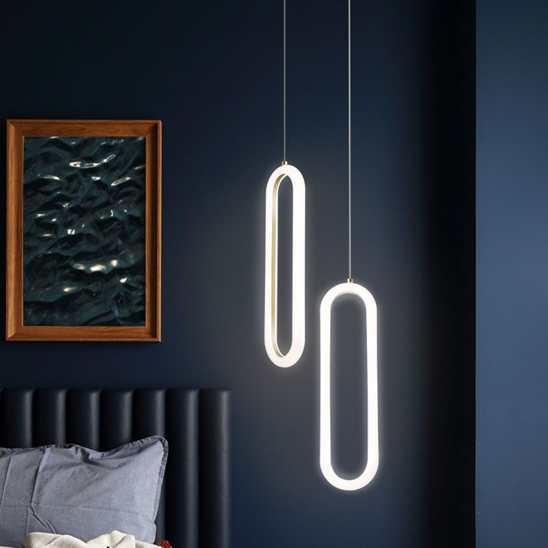 Metal Oblong Pendant Ceiling Light Simplicity Style LED Gold Ceiling Suspension Lamp