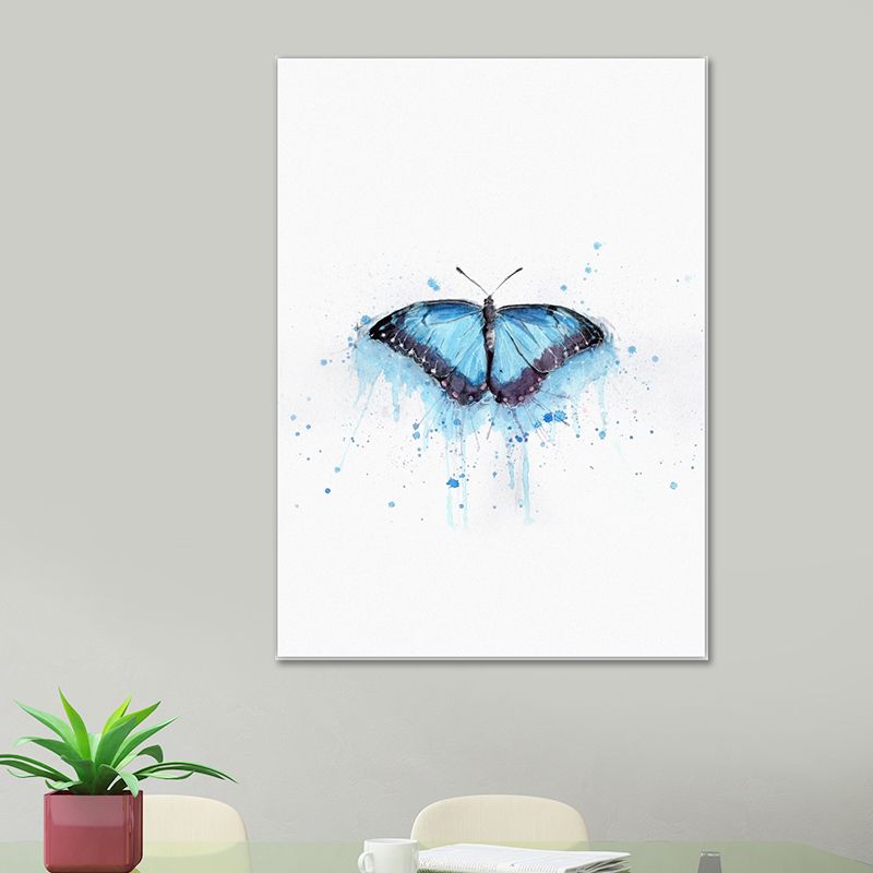 Blue Butterfly Painting Textured Surface Nordic Style Bedroom Canvas Wall Art on White