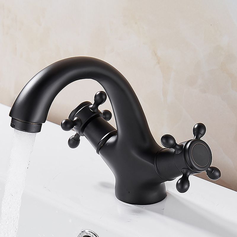 Glam Vanity Sink Faucet Brass Cross Handles Low Arc Bathroom Sink Faucet