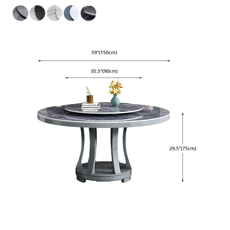 Table à manger ronde en pierre blanc-gris, meuble nordique à plateau tournant avec socle