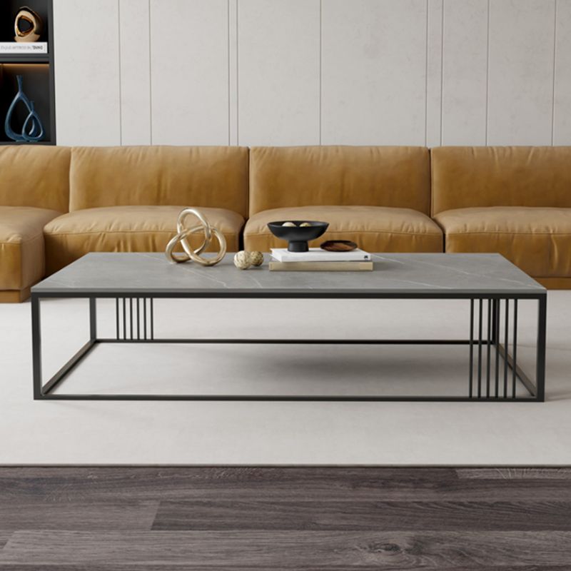 Contemporary 17.7" H Coffee Table Rectangular Stone Top Simple Cocktail Table