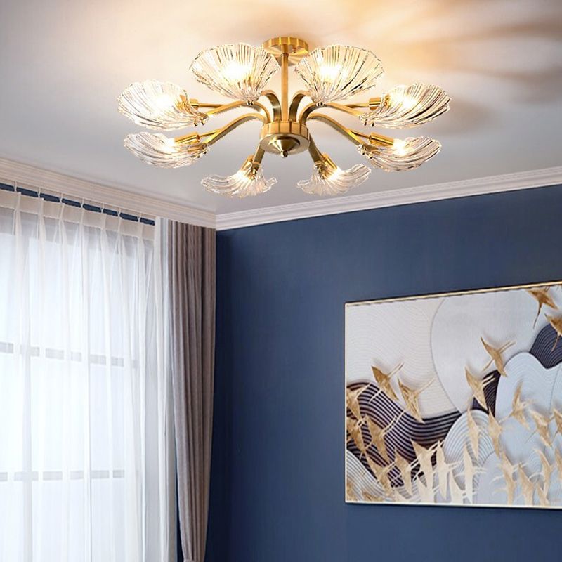 Glass Metal Contemporary Chandelier Gold Pendant Lighting for Living Room