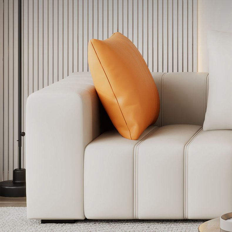 Contemporary White Sectional Sofa with Square Arms and Channel Back