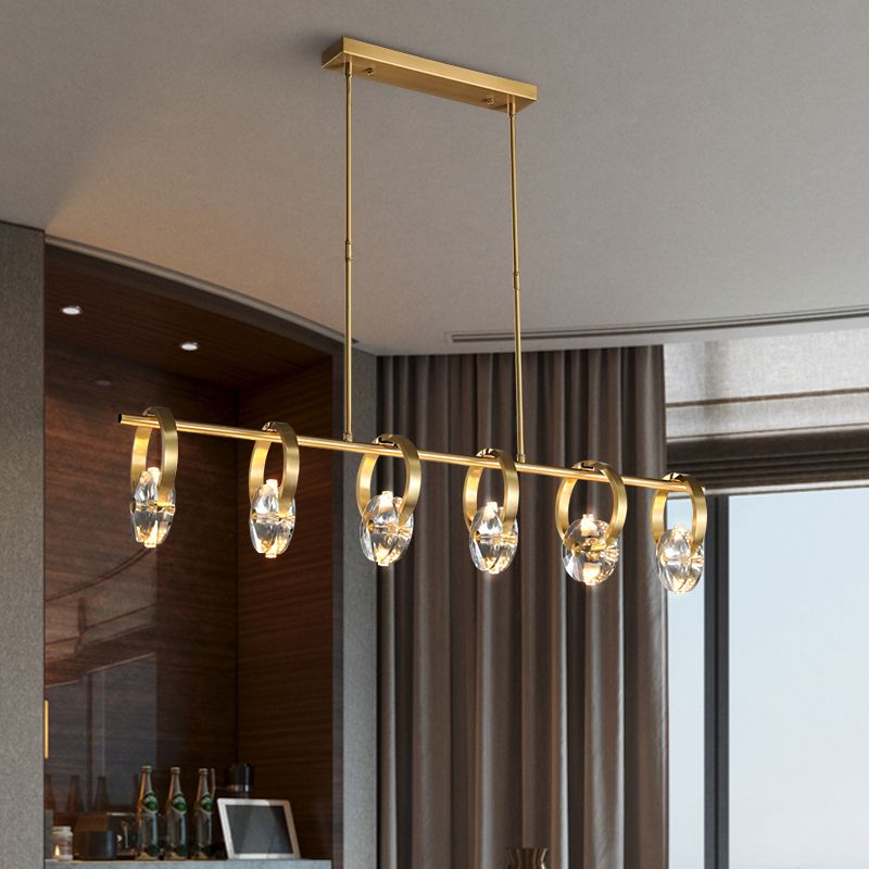 Contemporary Island Light Rings Crystal Island Lights in Gold for Kitchen