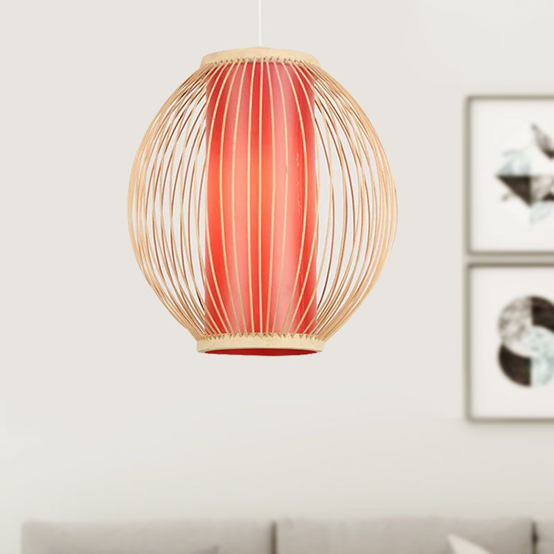Globale Küchenhänge -Leuchten Bambus 1 Leichte chinesische Hängebanglampe mit innerer rotem Zylinderschatten
