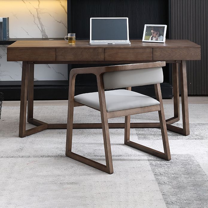 Solid Wood Contemporary Rectangular Dining Table Ash Wood Top Table with Trestle Base