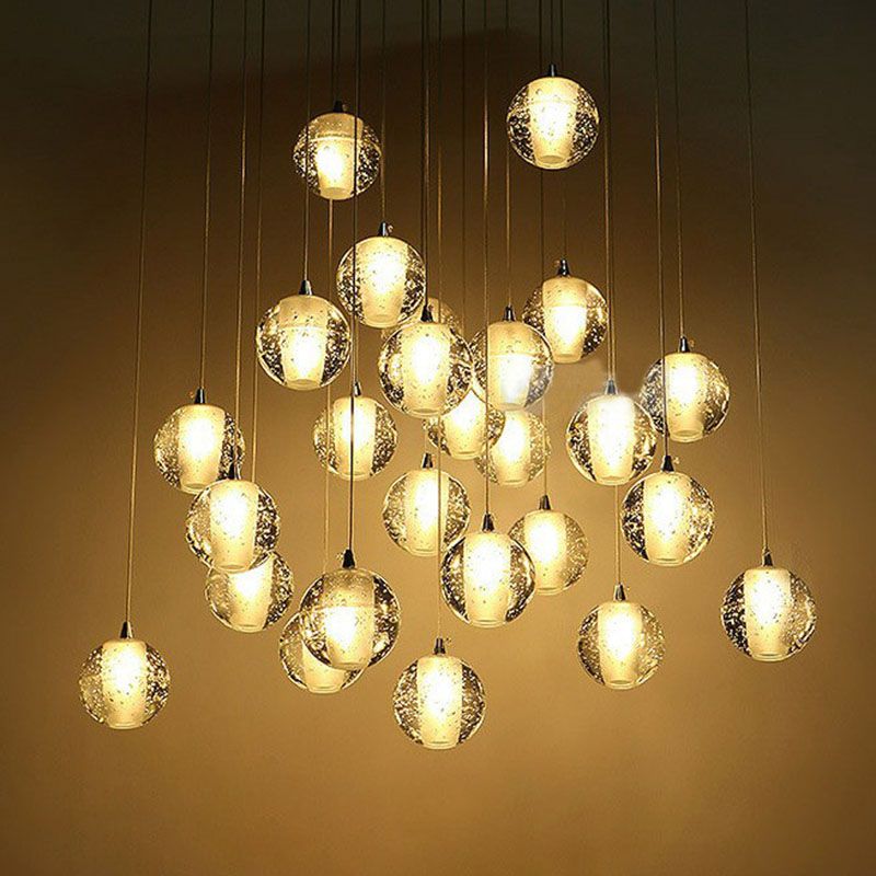 Meteor Shower Multi Light Pendant Chandelier Modern Seedy Glass Clear Suspension Light Fixture