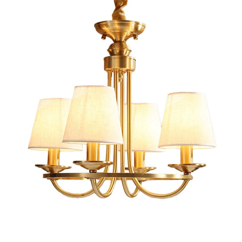 Goldener Schlag Arm Kronleuchter Kolonialmetall 4/8/10 Köpfe Wohnzimmer Droplampe mit Kegelstoffschatten